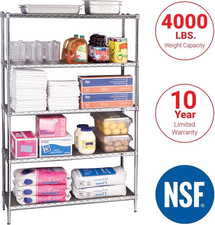 Seville Classics UltraDurable 5-Tier Commercial NSF Certified Steel Wire Shelving System in Zinc (48 in. W x 18 in. D x 75 in.H)