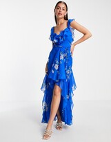 Thumbnail for your product : ASOS DESIGN Ruffle detail maxi dress with dipped hem in floral print