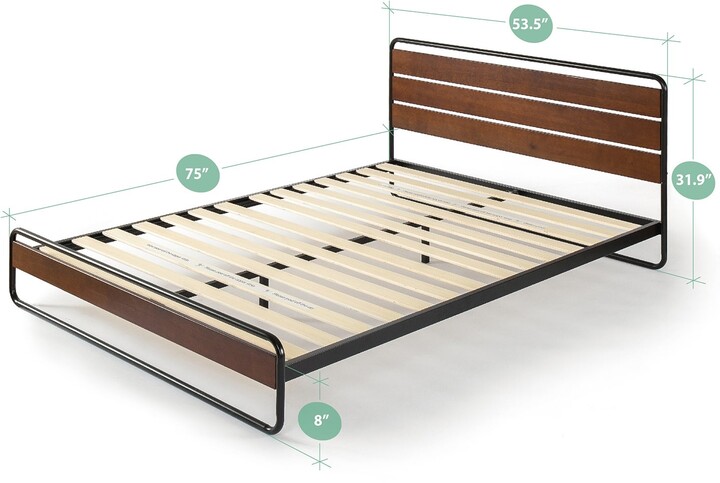 Zinus Priage By Brown Metal And Wood, Priage By Zinus Antique Espresso Solid Wood Platform Bed With Headboard