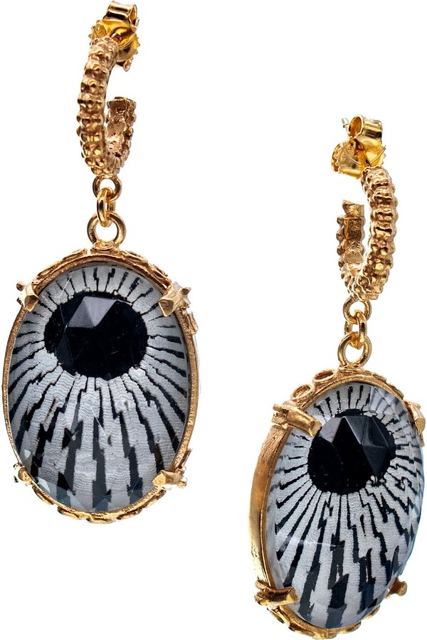 GEM Kingdom Black / Gold / White Gold Plated Earrings - Black & White