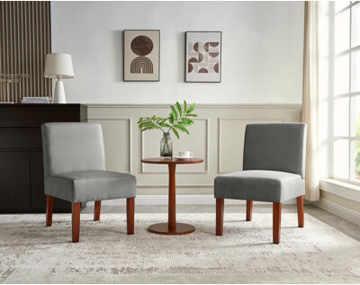 George Oliver Fabric Accent Chair Set Of 2 With Round Wood Table Decorative Slipper Chair Vanity Chair For Bedroom Home Office Corner Side Chair