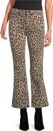 Good American Good Standard Leopard Print High Rise Mini Kick Flare Jeans