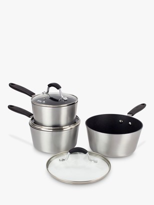 John Lewis Classic Glass Lid Stainless Steel Saucepan Set, 3 Pieces