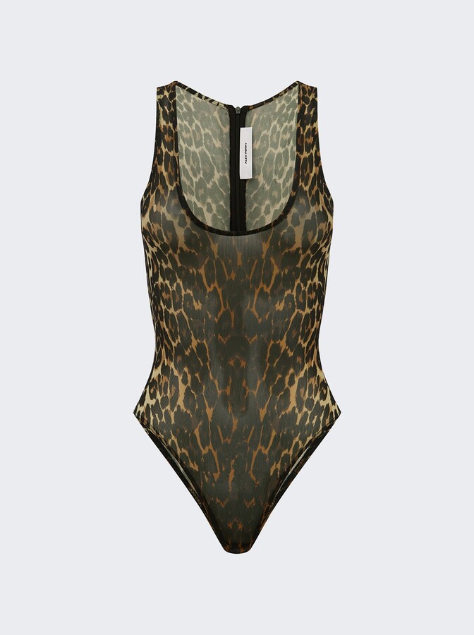 Alex Perry Powermesh Scoop Singlet Bodysuit Leopard Print