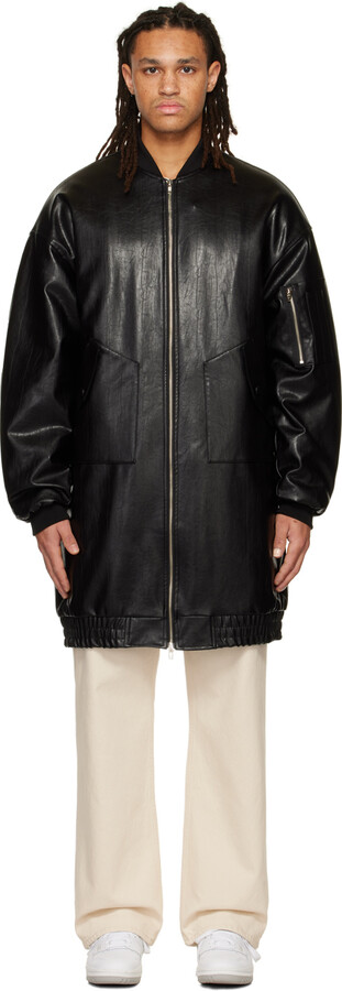 The Frankie Shop Black Faux-Leather Jesse Long Bomber Jacket