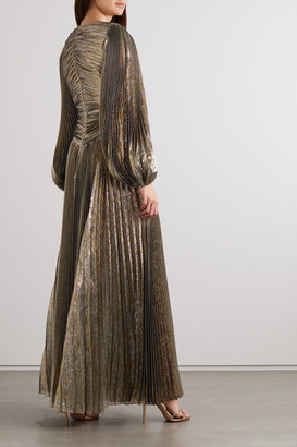 Oscar de la Renta Knotted Pleated Silk-blend Lame Gown - Gold