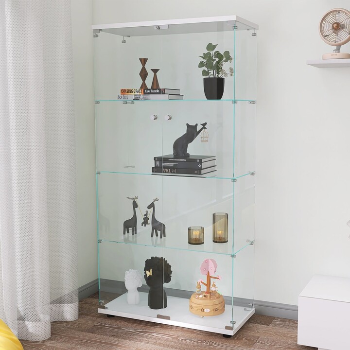 unbrand Floor Standing Curio Glass Display 4 Shelves with Two