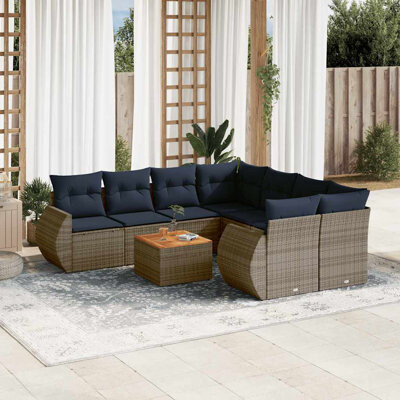 Hokku Designs 9 Piece Patio Sofa Set With Cushions Gray Poly Rattan