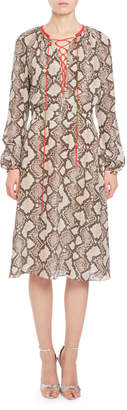 Altuzarra Mora Python-Print Long-Sleeve Dress, Beige