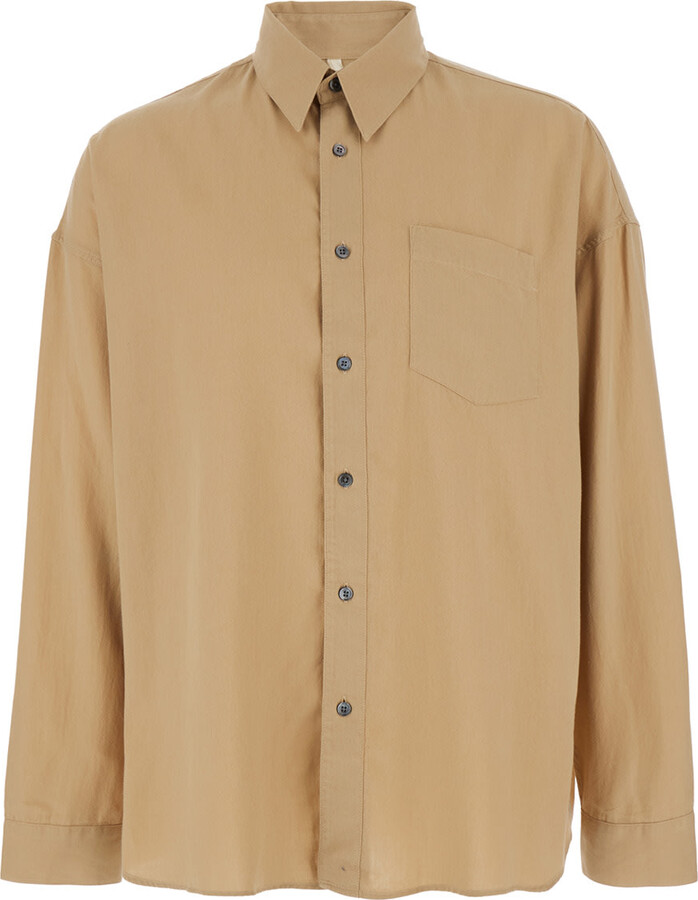 Sunflower 'stable' Beige Shirt With Classic Collar And Dropped Shoulders In Linen Blend Man