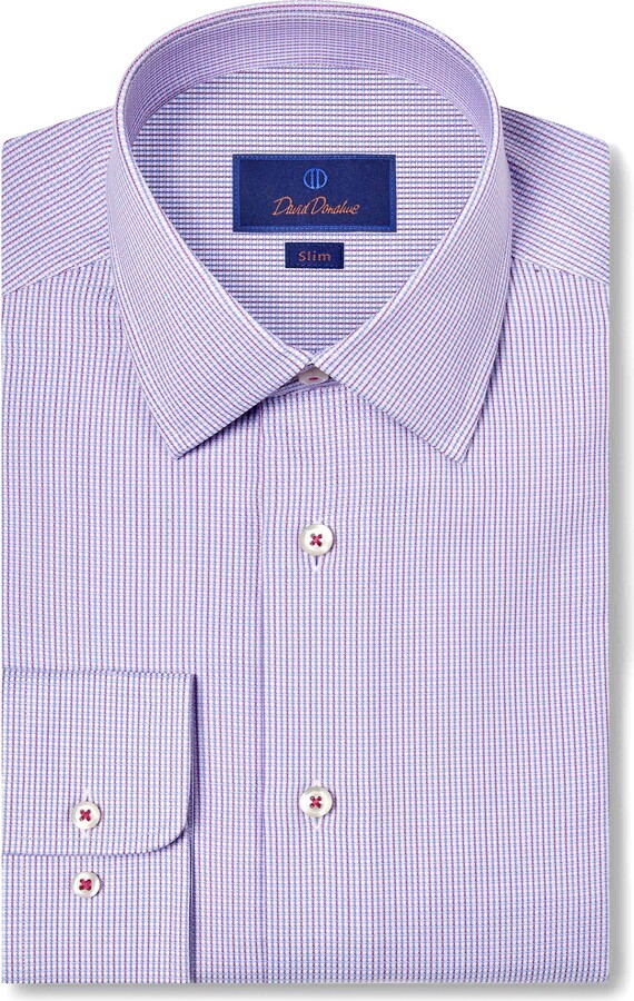 David Donahue Slim Fit Textured Micro Dobby Dress Shirt