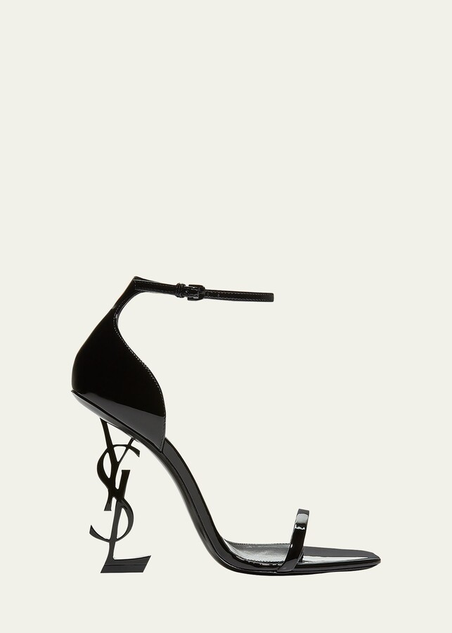 Saint Laurent Opyum Logo-Heel Sandals with Black Hardware - ShopStyle