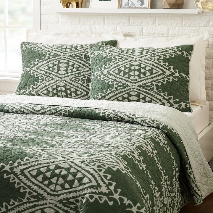 Makers Collective Aisha 3-Piece Green Full/Queen Cotton Quilt Set