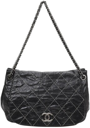 Chanel Black Leather Wild Stitch Single Flap Chain Shoulder Bag