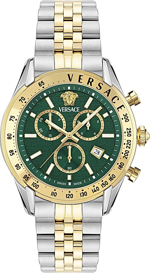 Men's Unisex Chrono Master Stainless Steel Bracelet Watch/44MM - Two Tone Green