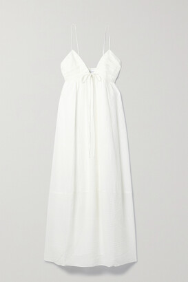 La Ligne Shirred Cotton And Silk-blend Seersucker Midi Dress - Ivory