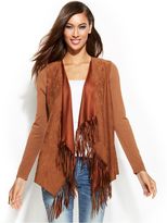 Thumbnail for your product : INC International Concepts Fringed Open-Front Mixed-Media Sweater