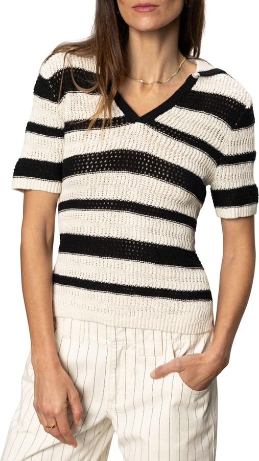 Stripe Cotton Polo Sweater