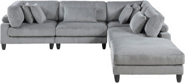 Hokku Designs 5Pc Modular Sectional Set Gray Corduroy Upholstery 2X Armless Chairs 2X Corner Seats 1X Ottoman Pillows Living Room Furniture