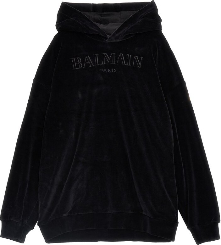 Balmain Kids Logo Embroidered Velvet Hoodie