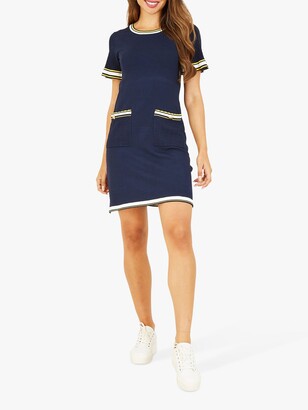 Yumi Stripe Detail Knitted Tunic Dress, Navy