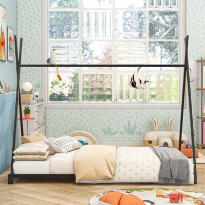 Redwood Rover Metal Twin Size House Platform Bed With Triangle Structure,