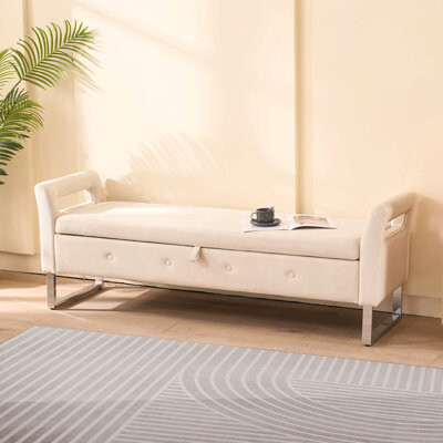 Red Barrel Studio Velvet Storage Soft Bench With Armrests For Living Room Entryway And Bedroom