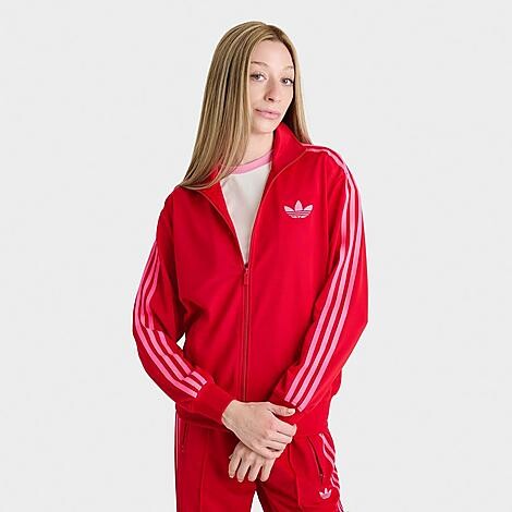 adidas Women's Originals adicolor 3-Stripes Firebird Loose Track Top in Better Scarlet/Lucid Pink | Size: Small