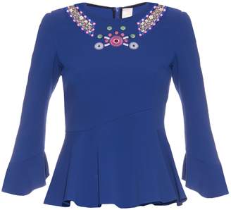 Peter Pilotto Geometric-embroidered fluted-hem top