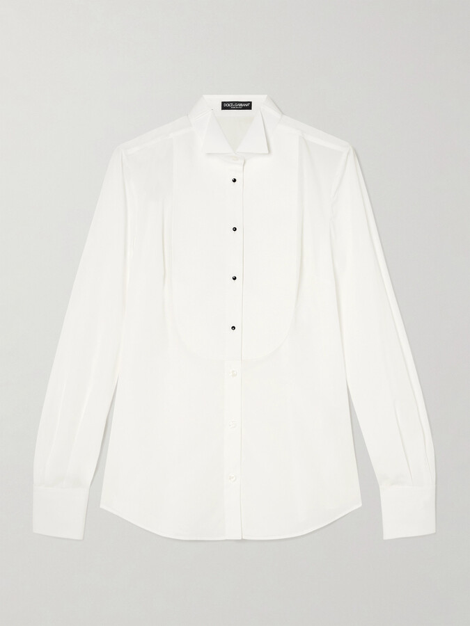 Dolce & Gabbana Piqué-trimmed Paneled Cotton-poplin Shirt - White