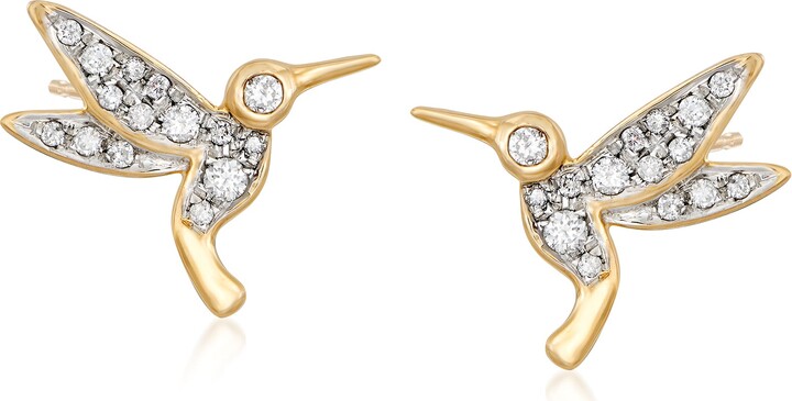 Ross-Simons Diamond Hummingbird Stud Earrings in 18kt Gold Over Sterling
