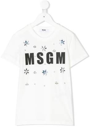 MSGM Kids logo crystal-embellished T-shirt