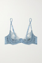 Thumbnail for your product : Coco de Mer Lucida Satin-trimmed Stretch-lace Underwired Soft-cup Plunge Bra - Blue