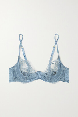 Coco de Mer Lucida Satin-trimmed Stretch-lace Underwired Soft-cup Plunge Bra - Blue