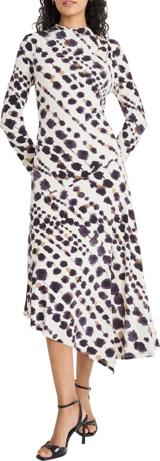 Maggy London Long Sleeve Asymmetric Hem Midi Dress