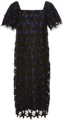 Suno Raglan Sleeve Lace Column Dress Black Lace