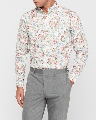 Express Slim Soft Wash Painted Floral Print Button-Down Shirt