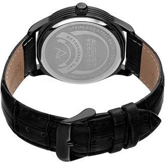 August Steiner Men's Quartz Multi-Function Croc-Embossed Leather Strap Watch