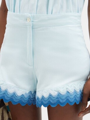 Juliet Dunn High-rise Rickrack-trimmed Cotton-poplin Shorts - Light Blue