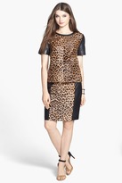 Thumbnail for your product : Halogen Leopard Print Genuine Calf Hair & Leather Top (Petite)