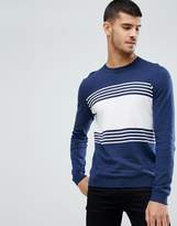 Thumbnail for your product : ASOS Design Striped Cotton Jumper In Navy