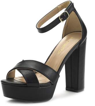 DREAM PAIRS HI-GO New Women's Evening Dress Ankle Strap Buckle Peep Toe Chunky High Heel Platform Pump Shoes Size 7