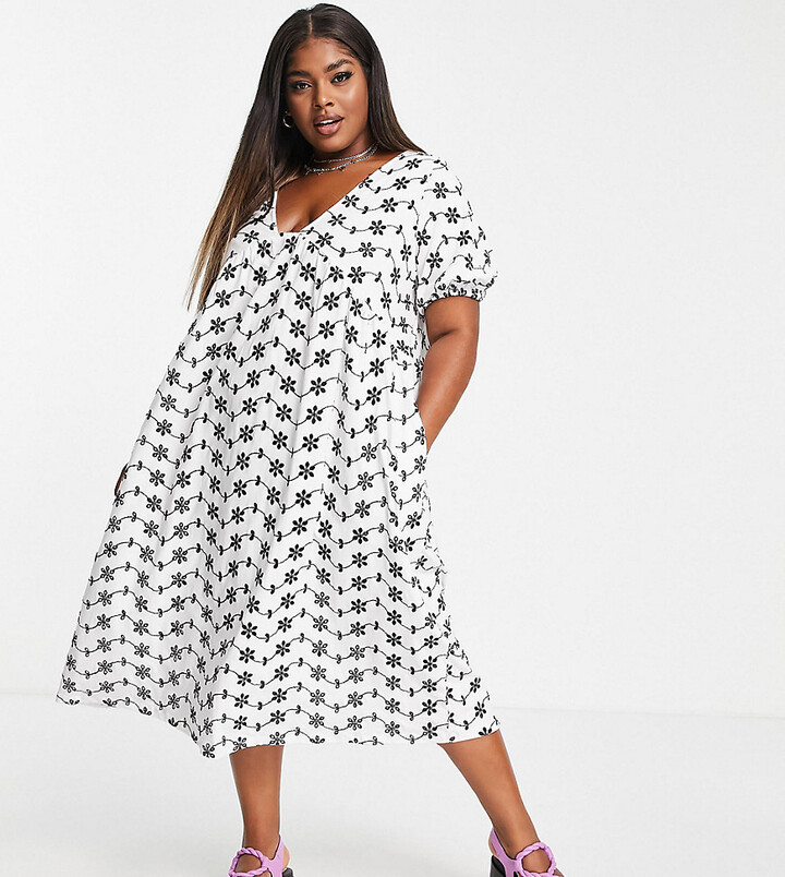 DESIGN Curve V-neck dress with empire seam detail in black & white contrast - ShopStyle