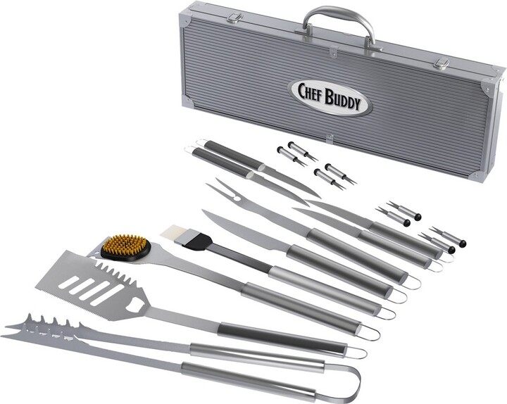 ChefBuddys BBQ Grill Accessories Kit 19Piece StainlessSteel Grilling Tools Set with Carrying