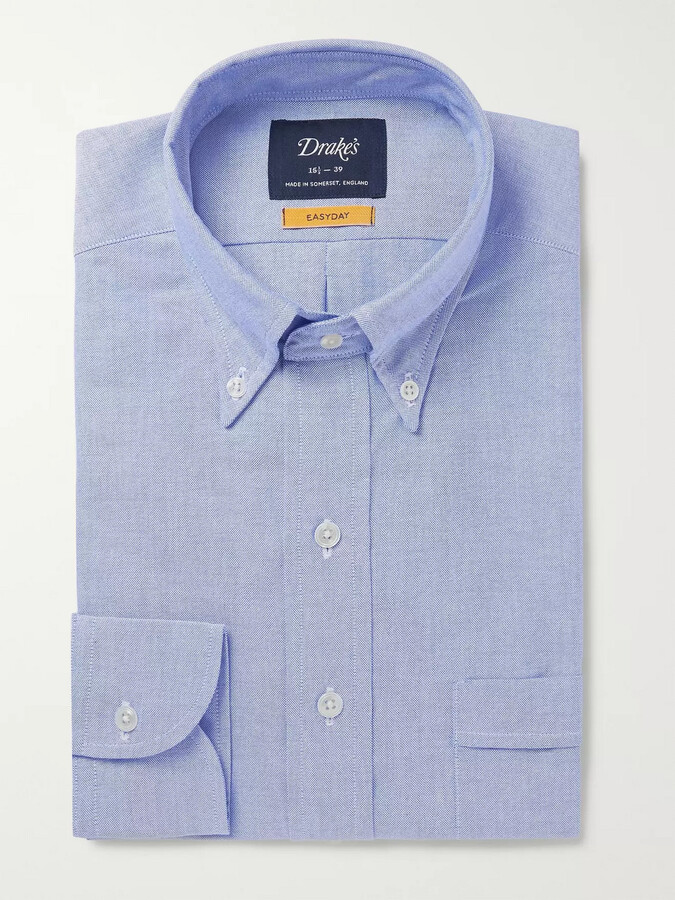 Drakes Blue ButtonDown Collar Cotton Oxford Shirt ShopStyle