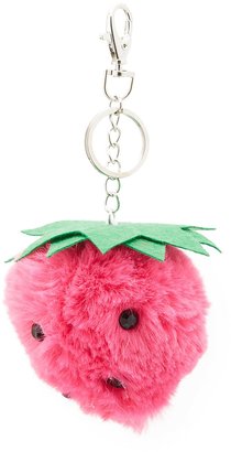 Charlotte Russe Strawberry Faux Fur Ball Keychain