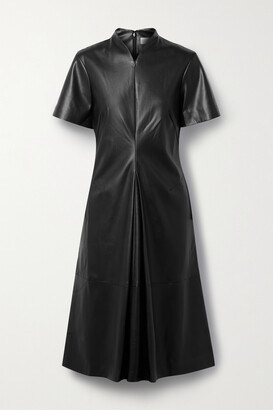 Black Leather Pleated Dress | ShopStyle