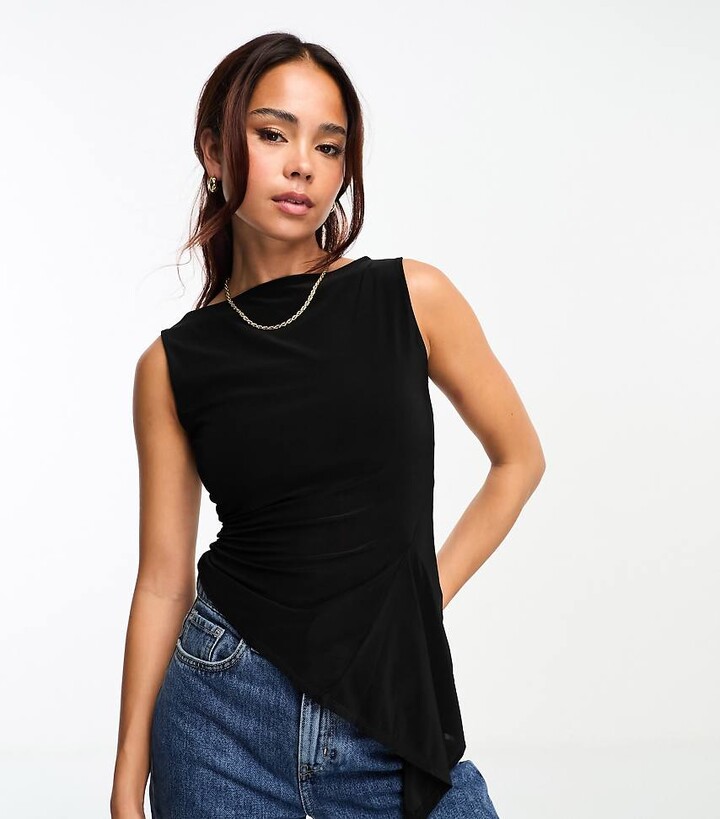 ASOS DESIGN slash neck tank top with ruffle godet detail in black