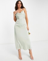 Thumbnail for your product : Vila Bridesmaid cami maxi dress with cowl neck in green satin