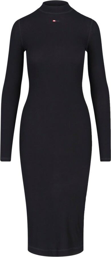 Diesel D-Mokky-Ls-Microdiv Mock-Neck Midi Dress